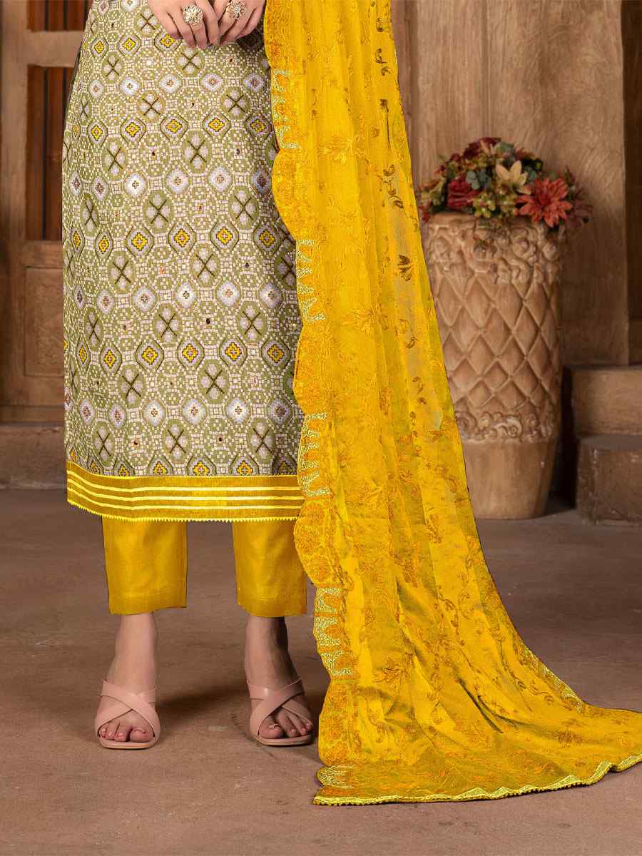 Green Cambric Cotton Printed Casual Festival Pant Salwar Kameez