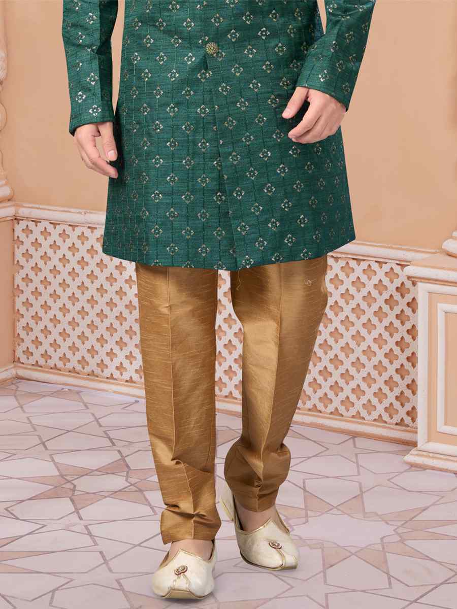 Green Champion Silk Embroidered Groom Wedding Sherwani