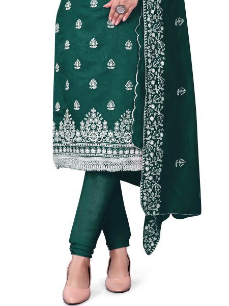 Green Chanderi Cotton Embroidered Casual Festival Churidar Salwar Kameez