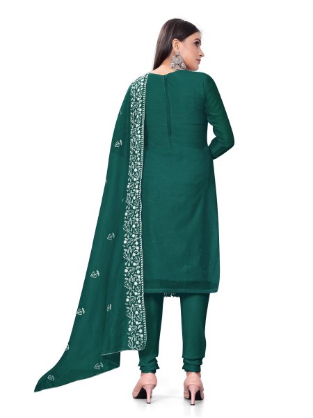 Green Chanderi Cotton Embroidered Casual Festival Churidar Salwar Kameez