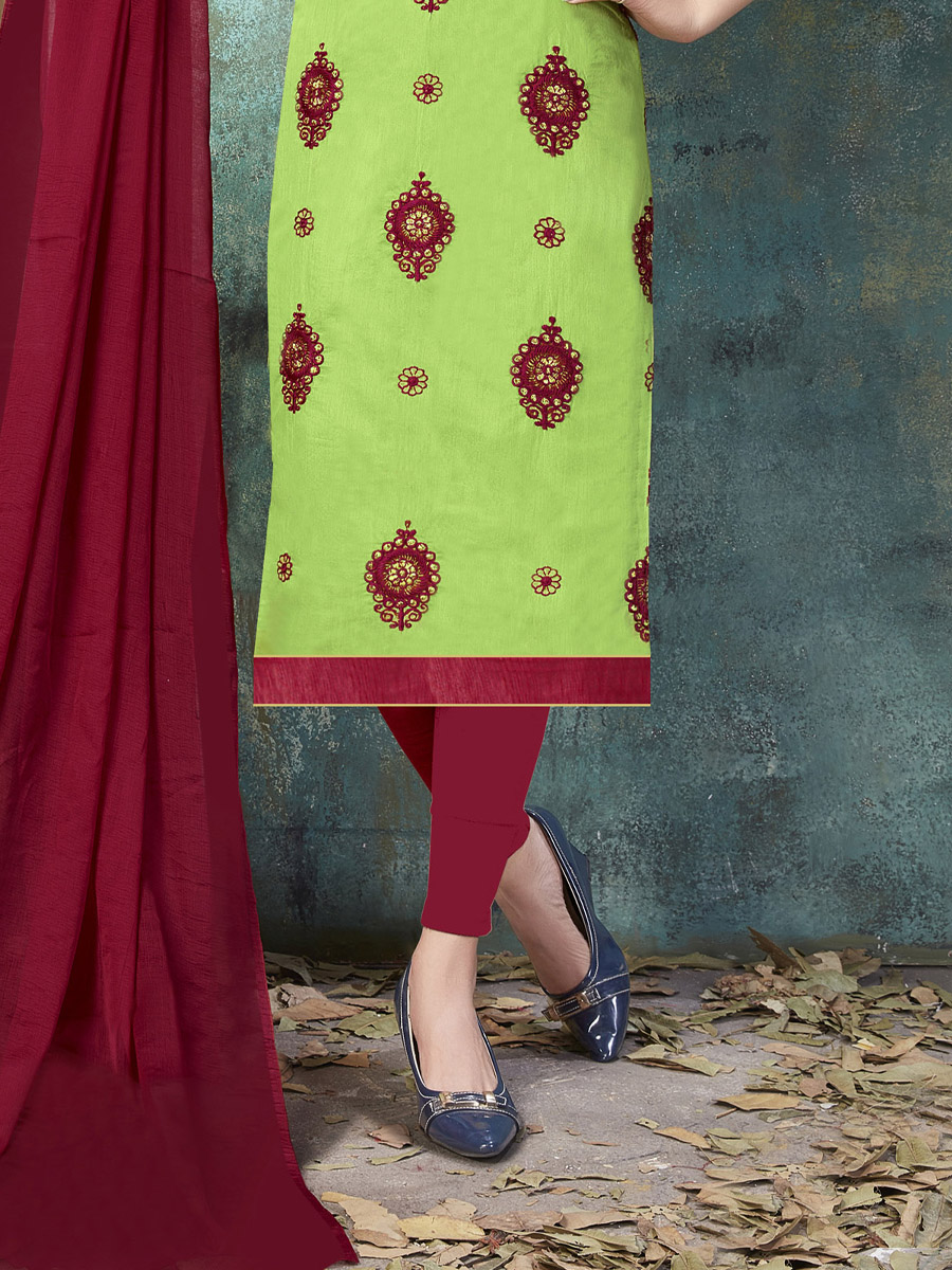 Green Chanderi Cotton Printed Casual Festival Churidar Salwar Kameez