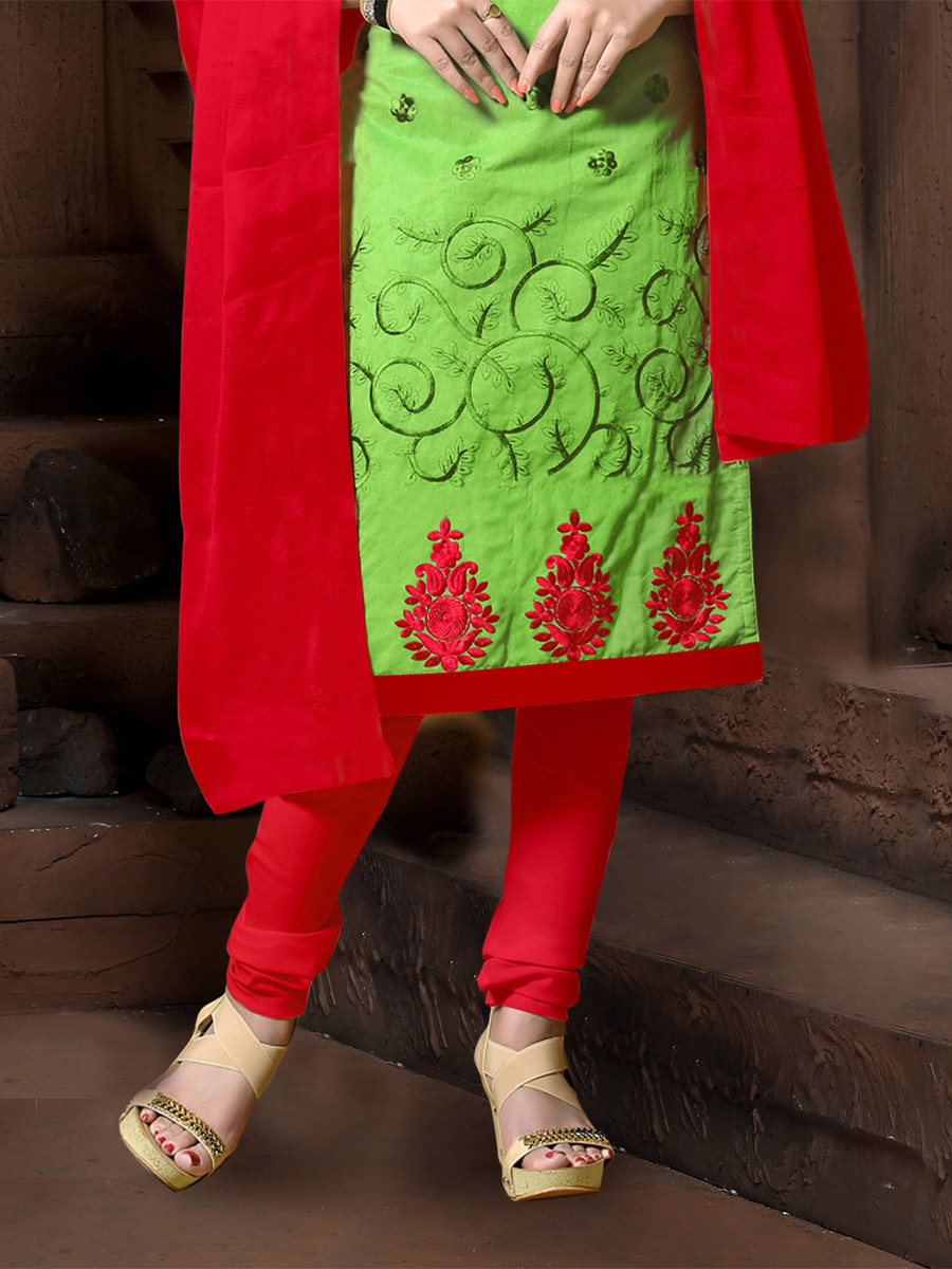 Green Chanderi Cotton Printed Casual Festival Churidar Salwar Kameez