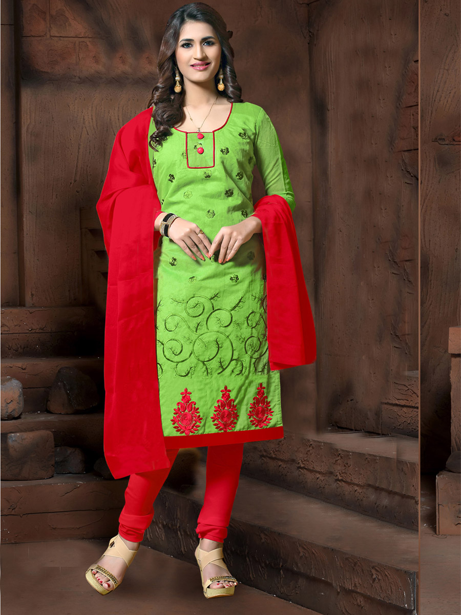 Green Chanderi Cotton Printed Casual Festival Churidar Salwar Kameez