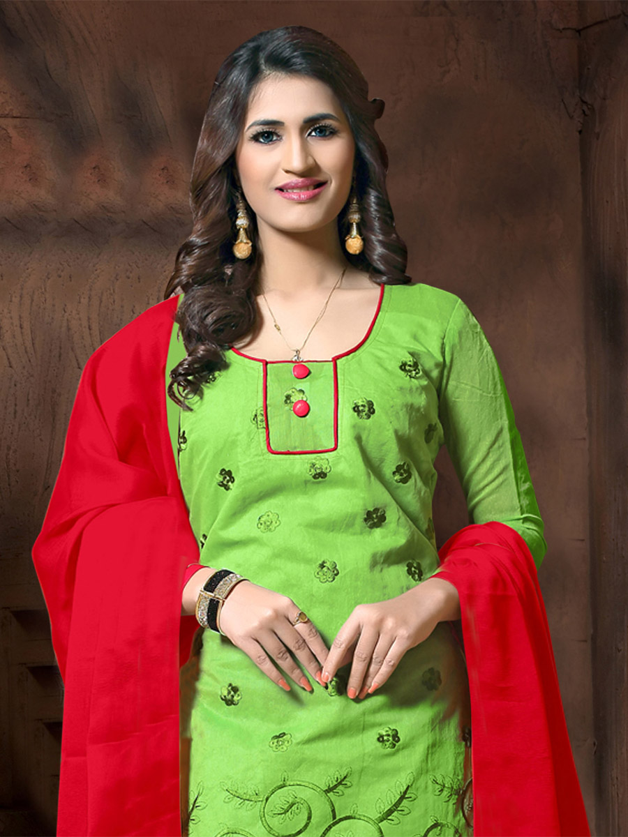Green Chanderi Cotton Printed Casual Festival Churidar Salwar Kameez