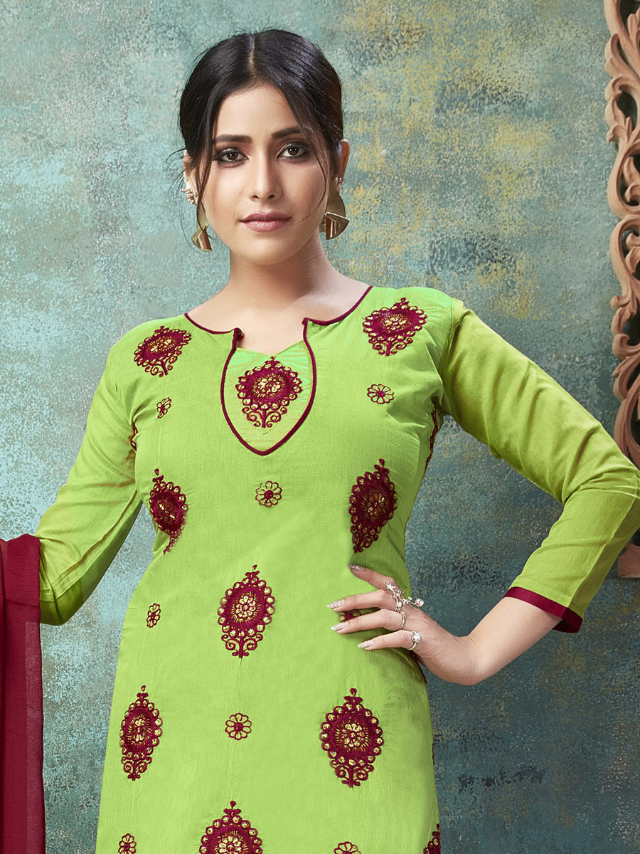 Green Chanderi Cotton Printed Casual Festival Churidar Salwar Kameez