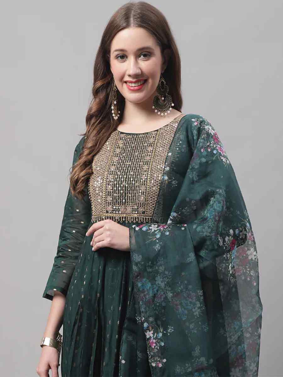 Green Chanderi Modal Butti Embroidered Festival Casual Ready Churidar Salwar Kameez