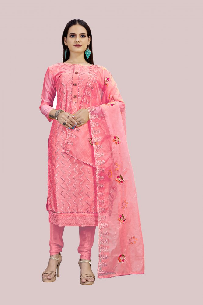 Pink Chanderi Sequins Festival Party Churidar Salwar Kameez