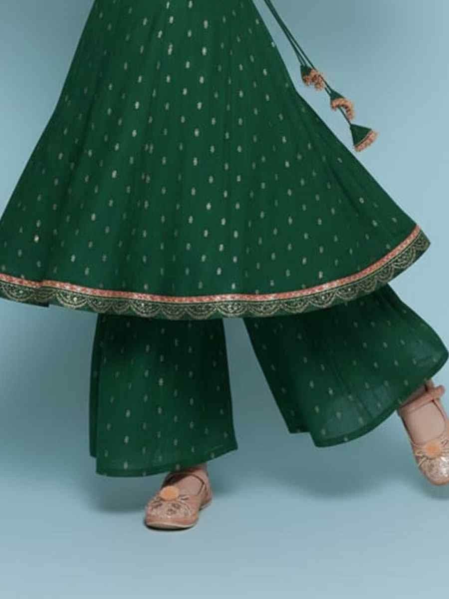 Green Chanderi Silk Embroidered Casual Festival Kurta Sharara Girls Wear