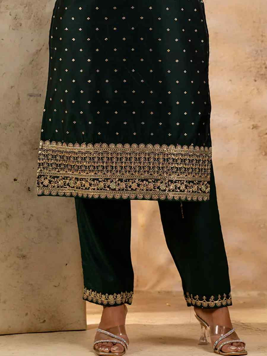 Green Chanderi Silk Embroidered Festival Wedding Ready Pant Salwar Kameez