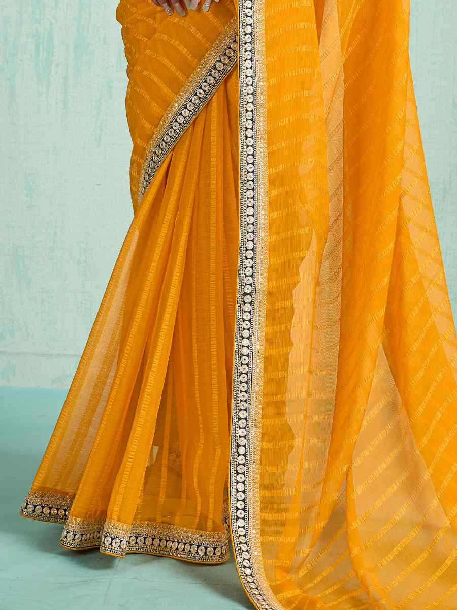 Green Chiffon Embroidery Bridal Reception Festival Wedding Fancy Heavy Border Saree