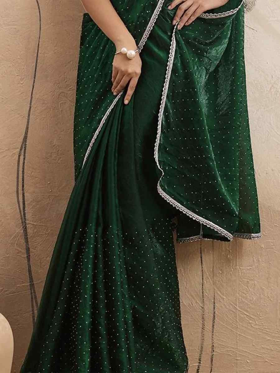 Green Chiffon Plain Diamond Work Casual Reception Festival Wedding Fancy Classic Style Sarees