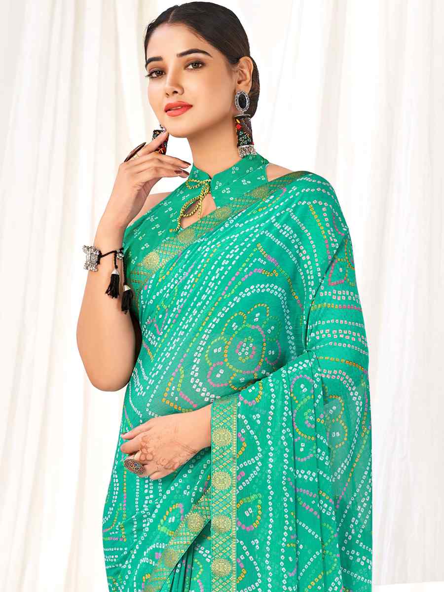 Green Chiffon Printed Casual Festival Contemporary Saree