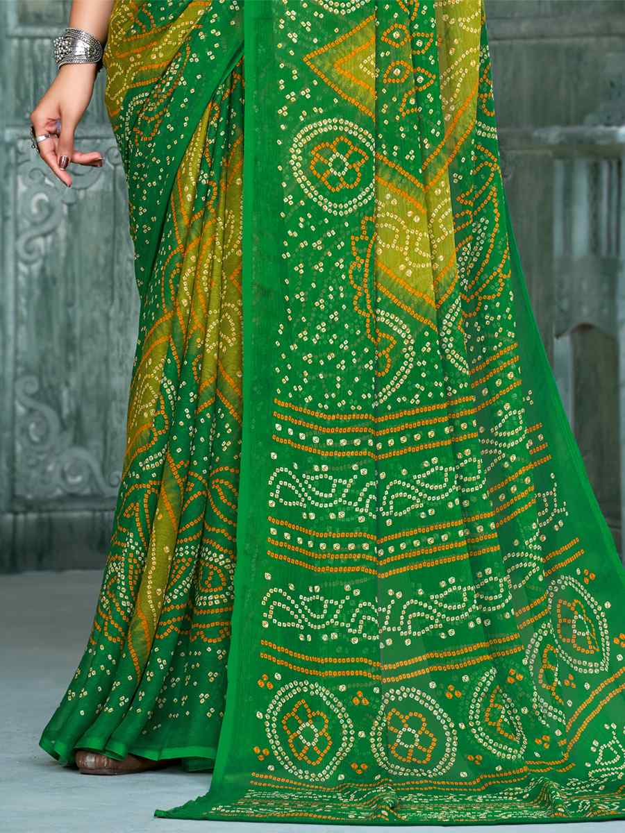 Green Chiffon Printed Casual Festival Contemporary Saree