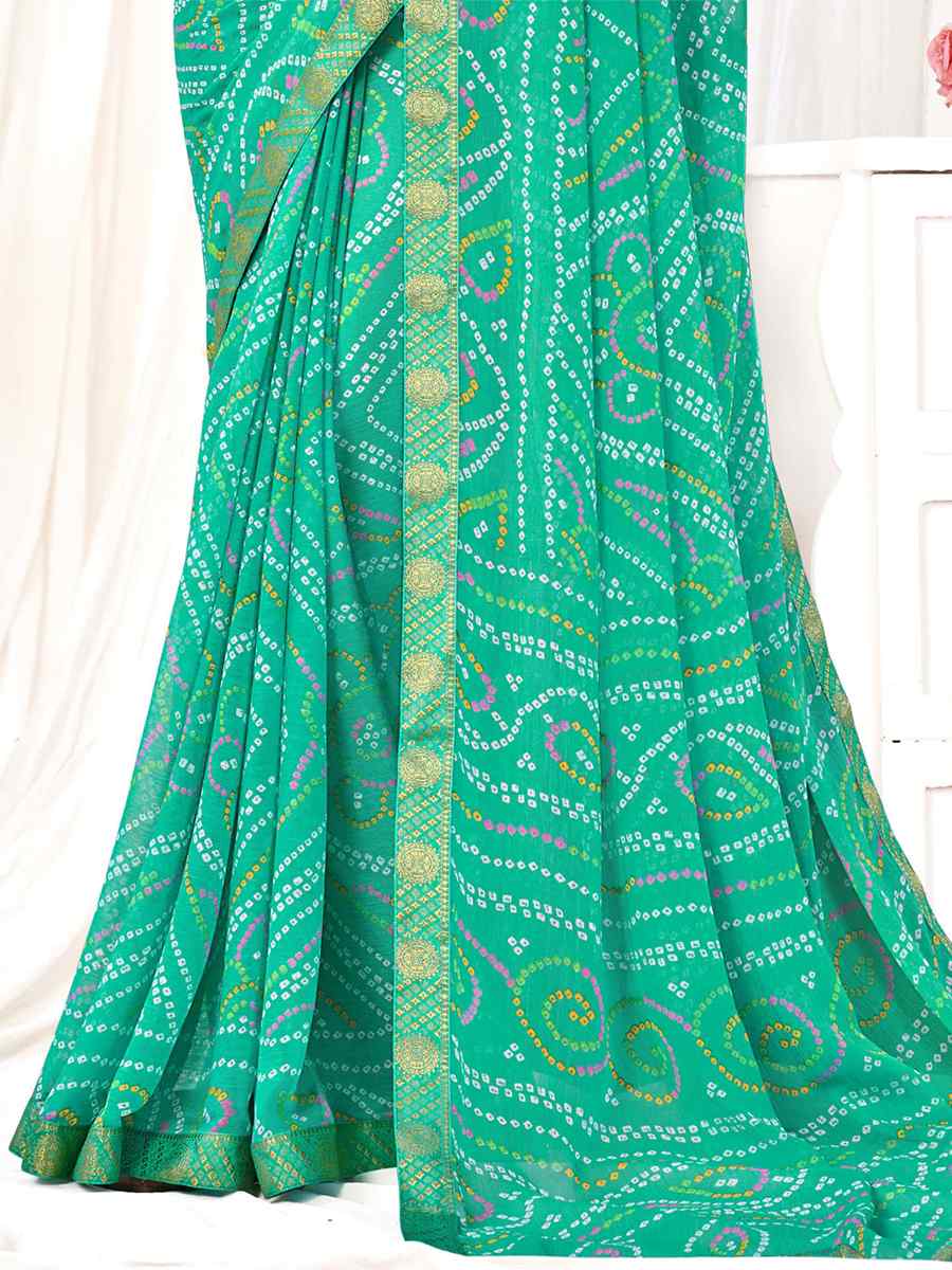 Green Chiffon Printed Casual Festival Contemporary Saree