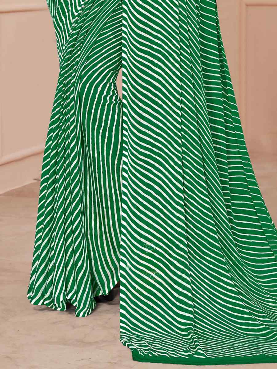 Green Chiffon Printed Casual Festival Contemporary Saree