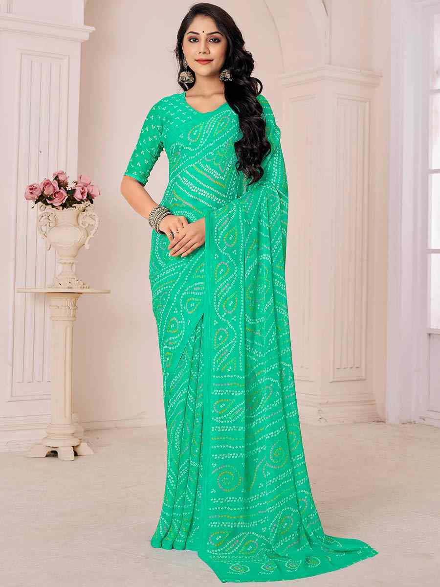 Green Chiffon Printed Casual Festival Contemporary Saree