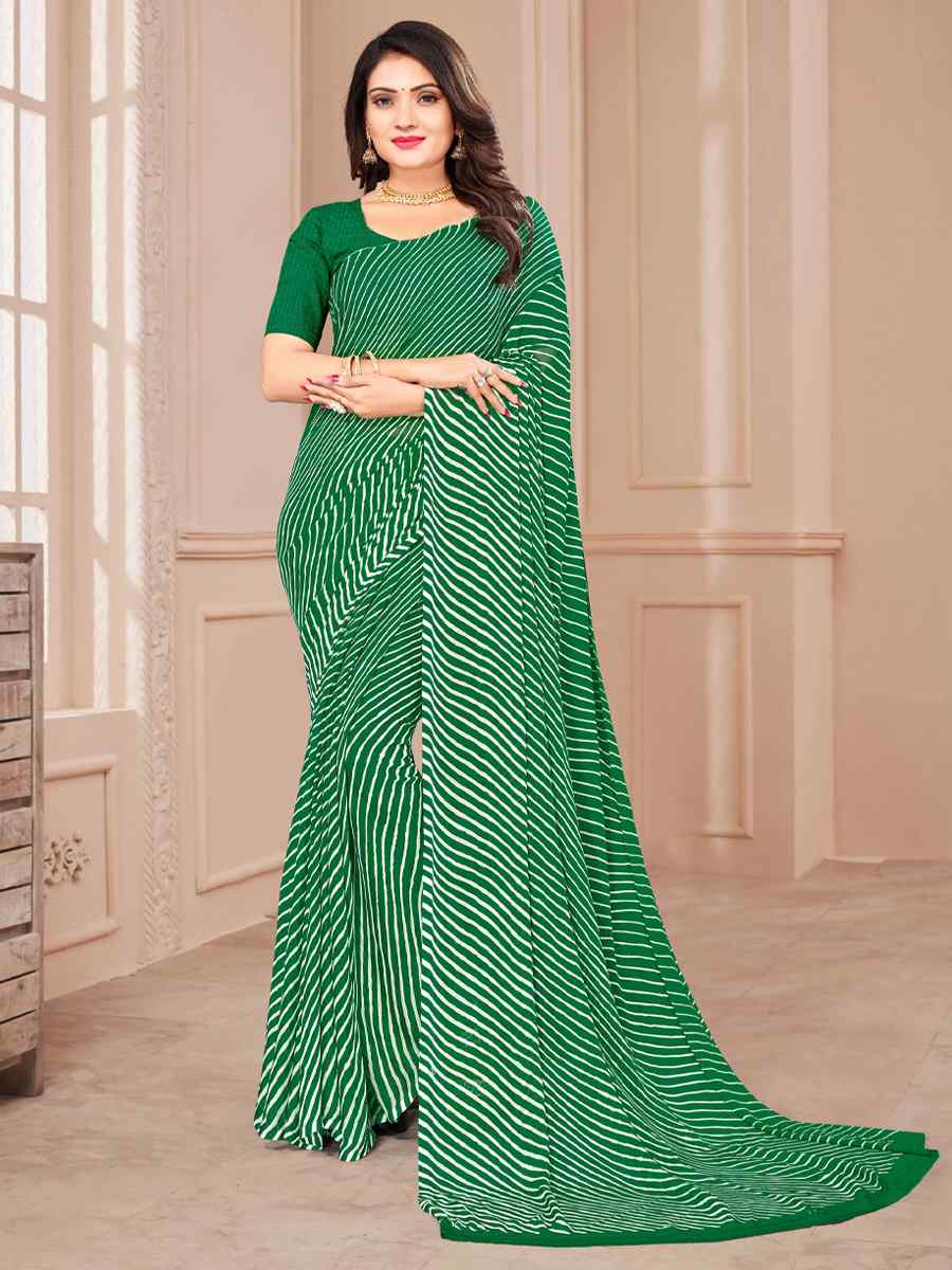 Green Chiffon Printed Casual Festival Contemporary Saree