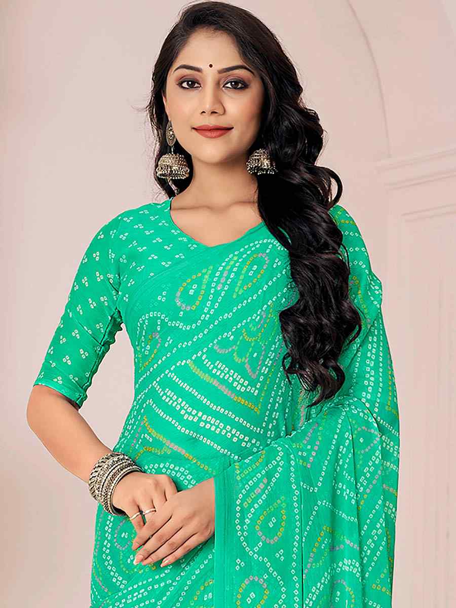 Green Chiffon Printed Casual Festival Contemporary Saree