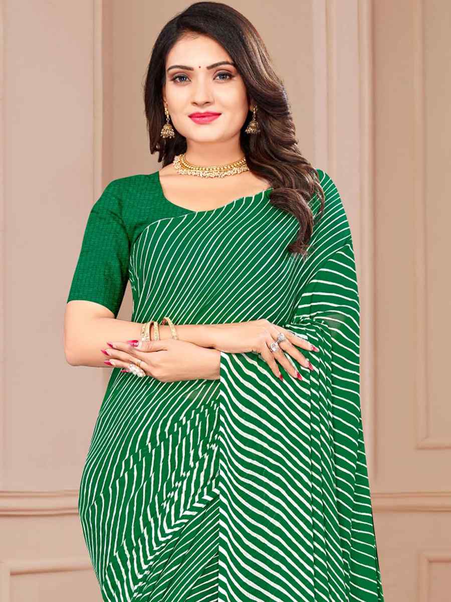 Green Chiffon Printed Casual Festival Contemporary Saree