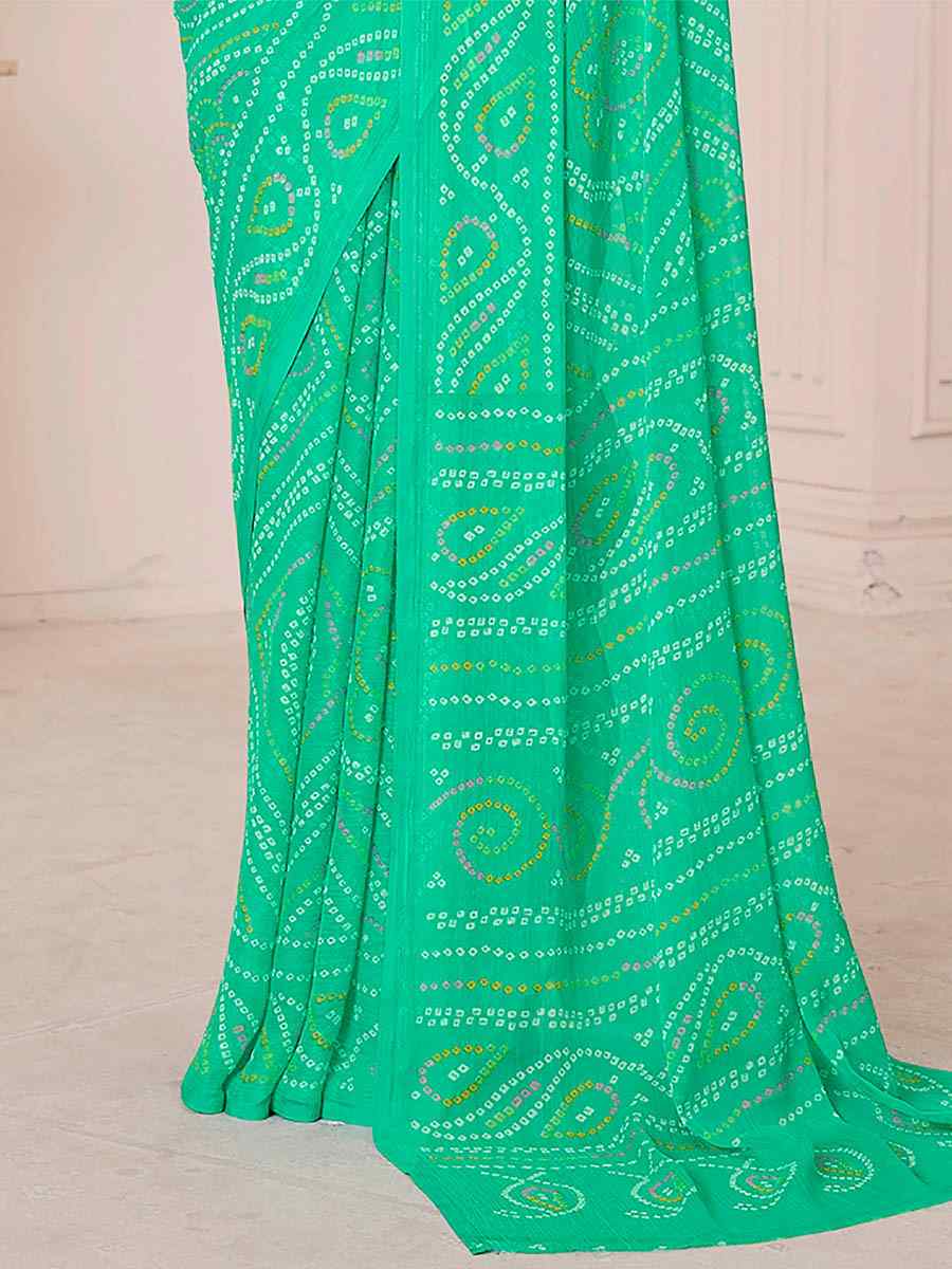 Green Chiffon Printed Casual Festival Contemporary Saree