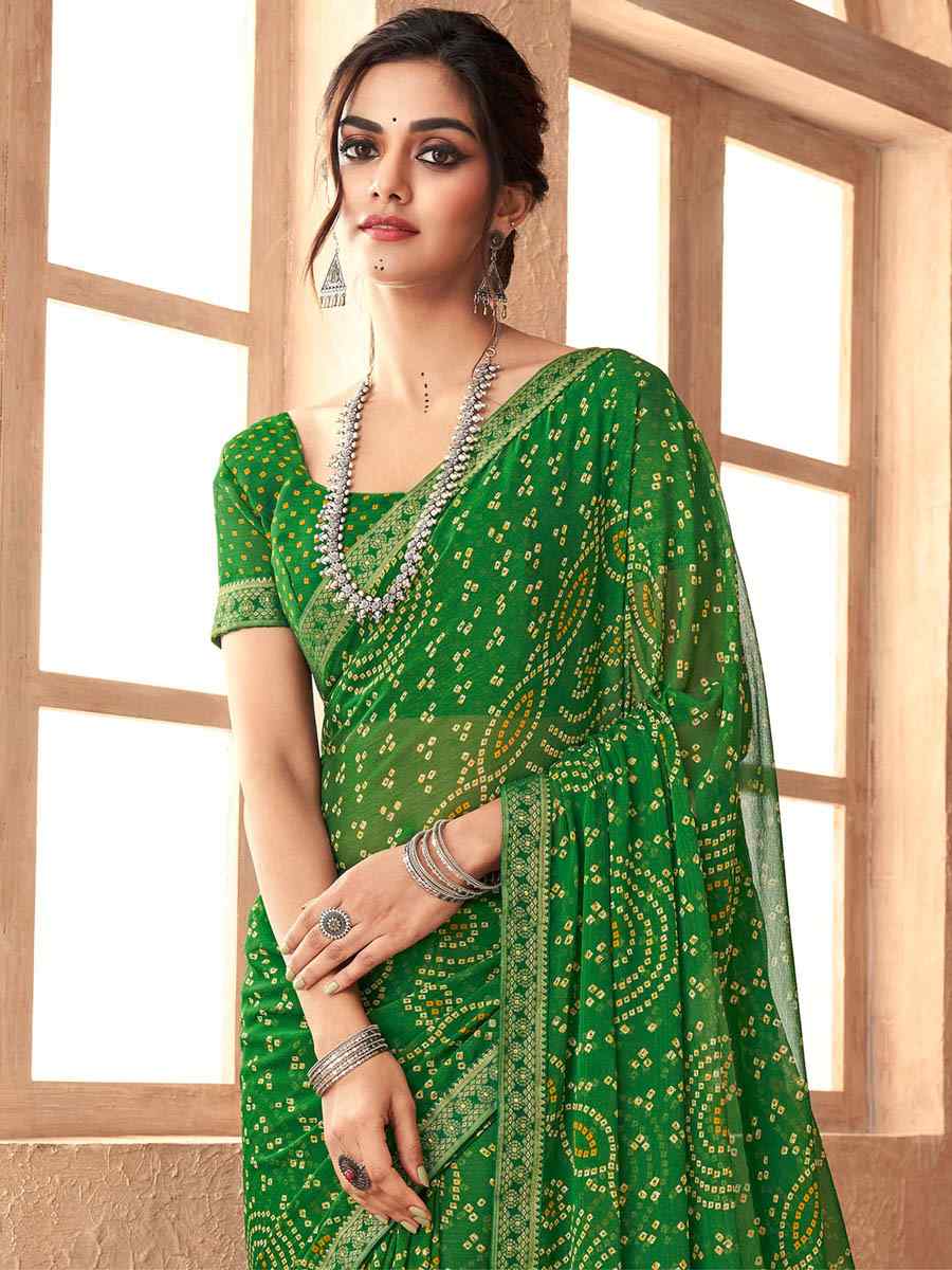 Green Chiffon Printed Casual Party Contemporary Saree