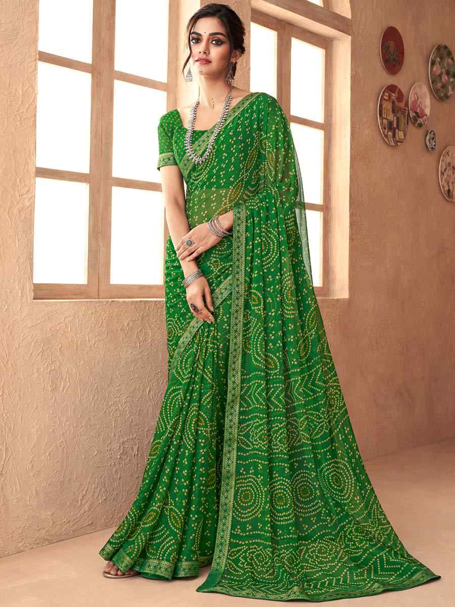 Green Chiffon Printed Casual Party Contemporary Saree