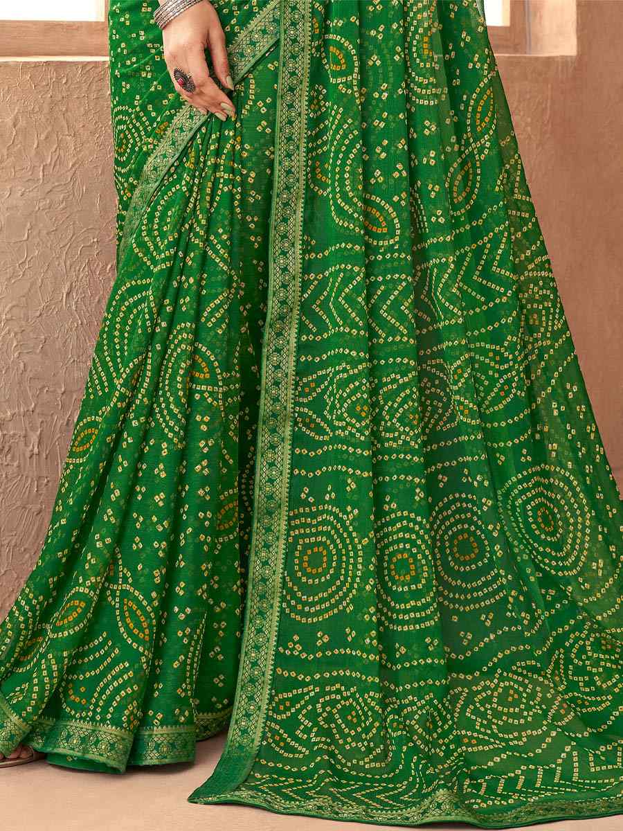 Green Chiffon Printed Casual Party Contemporary Saree