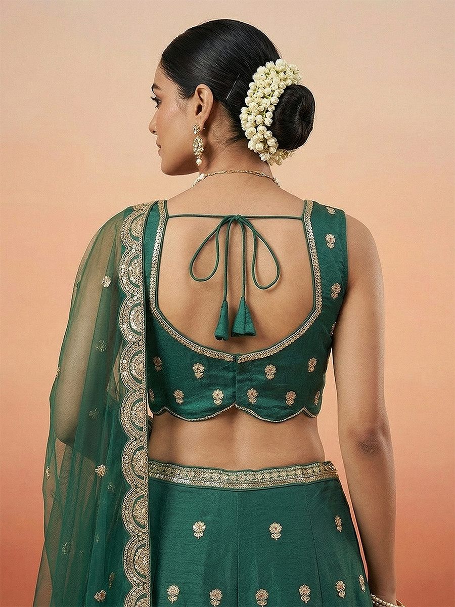 Green Chinnon Silk Embroidery Zari Sequins Wedding Reception Party Wear Festival Heavy Border Lehenga Choli