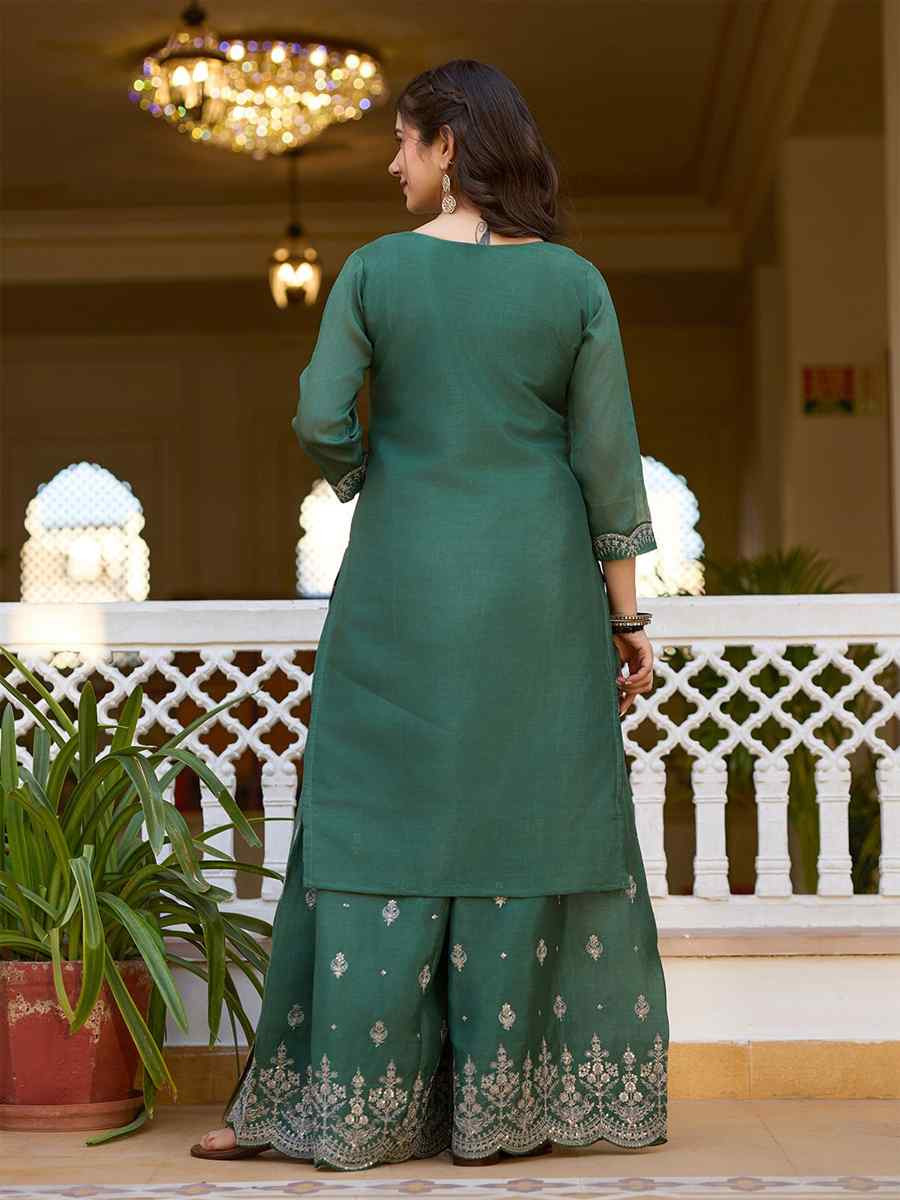 Green Chinon Embroidered Festival Casual Ready Pant Salwar Kameez
