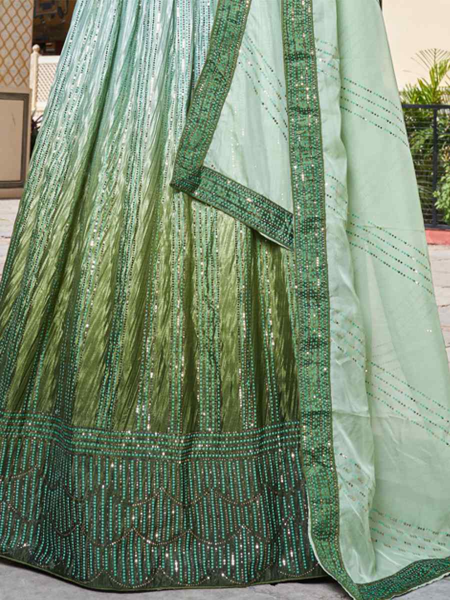 Green Chinon Embroidered Festival Wedding Circular Lehenga Choli