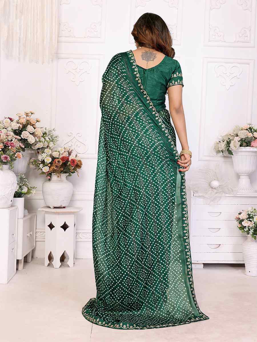 Green Chinon Embroidered Festival Wedding Fancy Heavy Border Saree