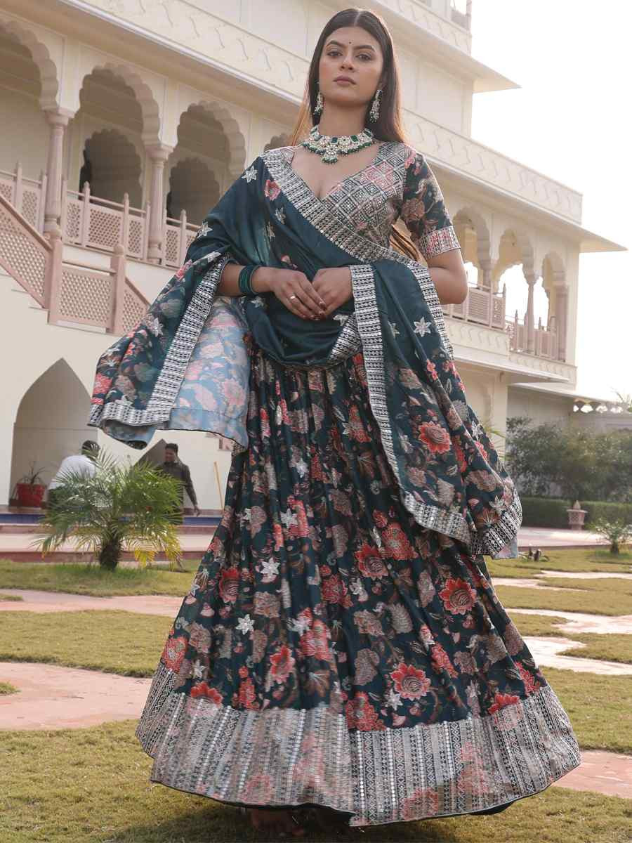 Green Chinon Embroidered Wedding Reception Festival Heavy Border Lehenga Choli