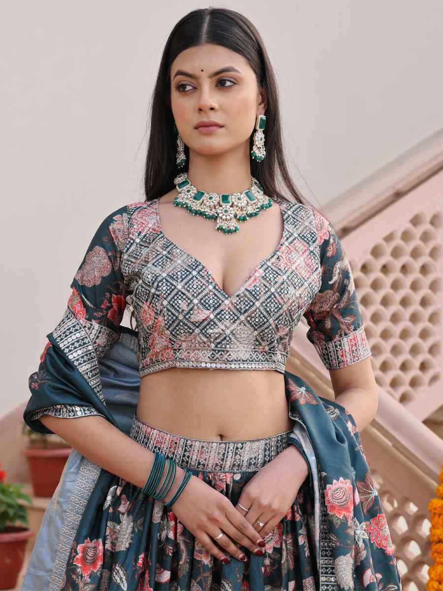 Green Chinon Embroidered Wedding Reception Festival Heavy Border Lehenga Choli