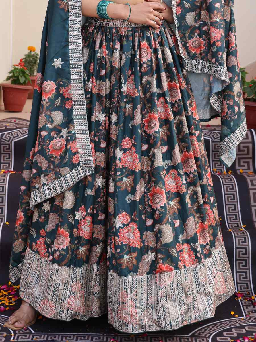 Green Chinon Embroidered Wedding Reception Festival Heavy Border Lehenga Choli