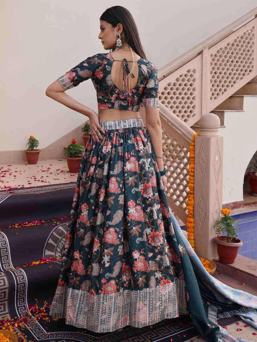 Green Chinon Embroidered Wedding Reception Festival Heavy Border Lehenga Choli