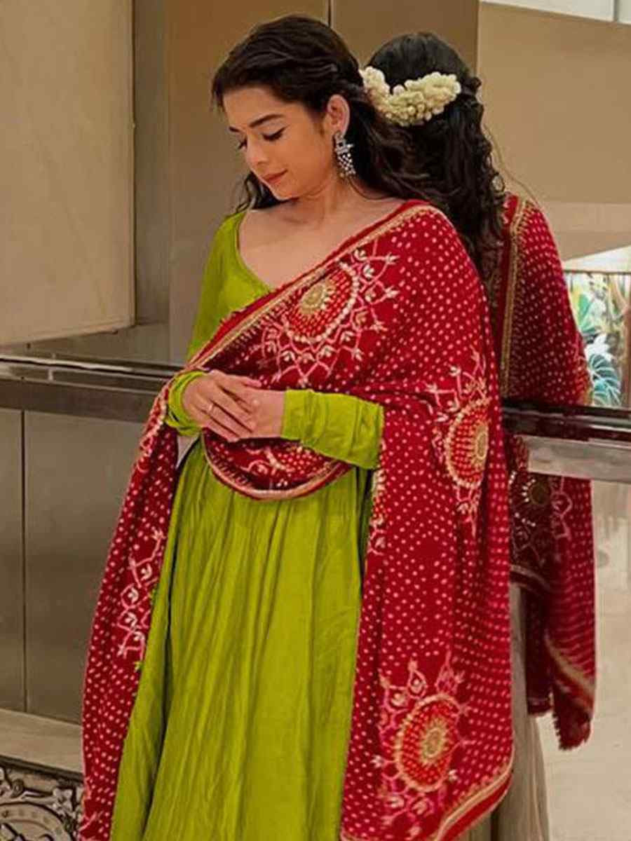 Green Chinon Embroidery Party Wedding Festival Casual Ready Anarkali Salwar Kameez