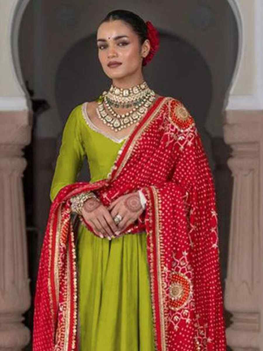 Green Chinon Embroidery Party Wedding Festival Casual Ready Anarkali Salwar Kameez