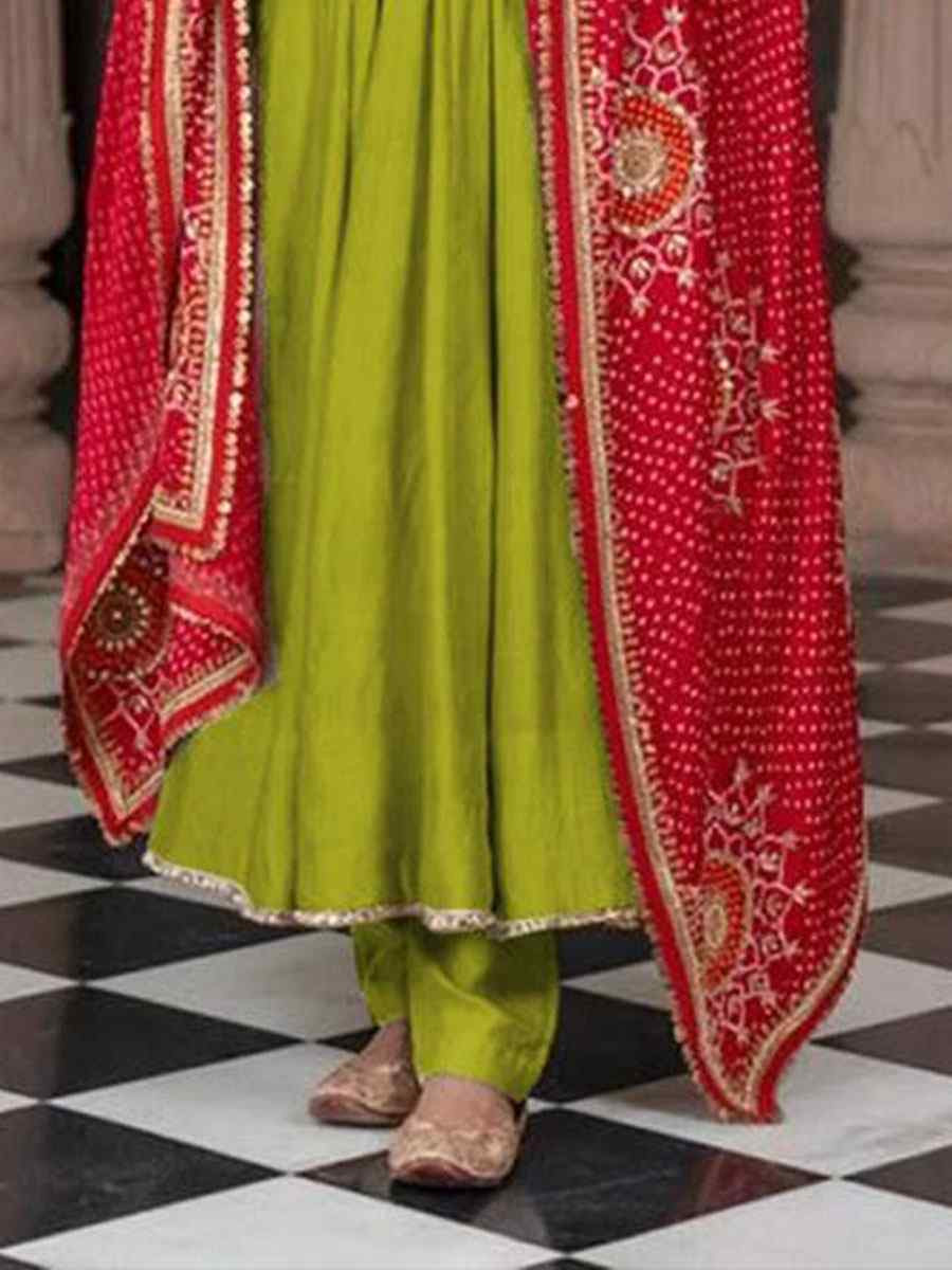 Green Chinon Embroidery Party Wedding Festival Casual Ready Anarkali Salwar Kameez