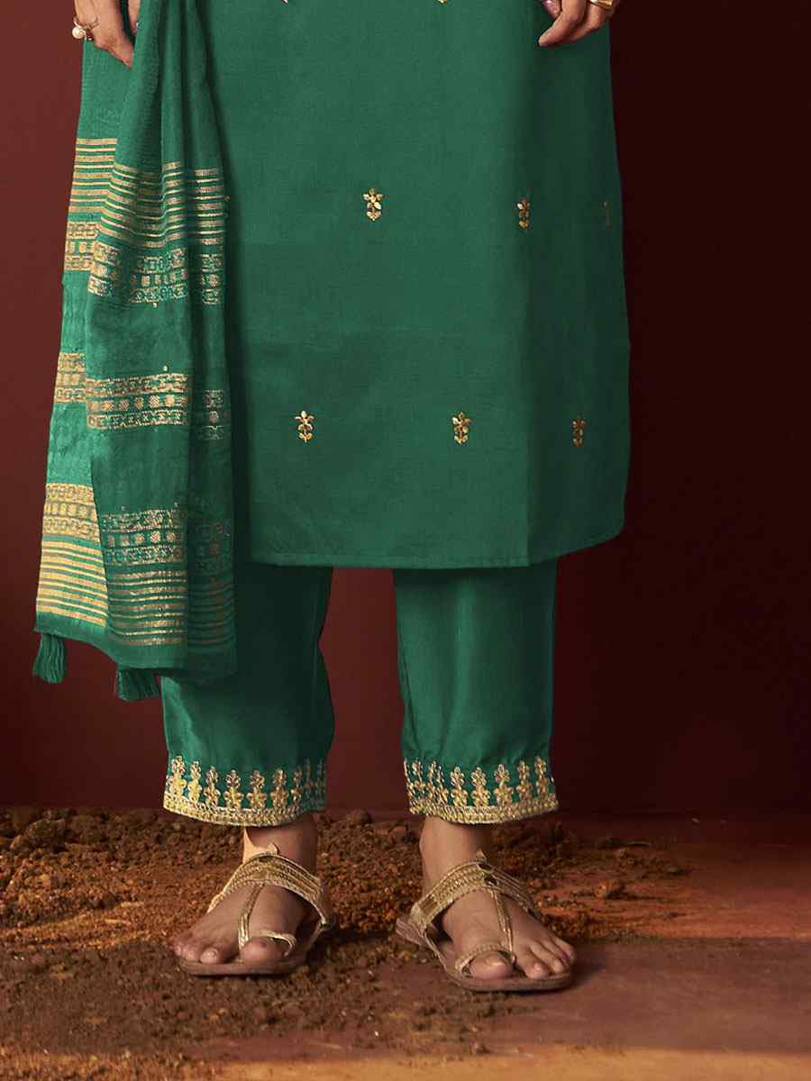 Green Chinon Embroidery Party Wedding Festival Casual Ready Pant Salwar Kameez