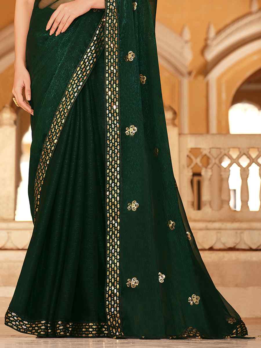 Green Chinon Handwoven Wedding Festival Heavy Border Saree