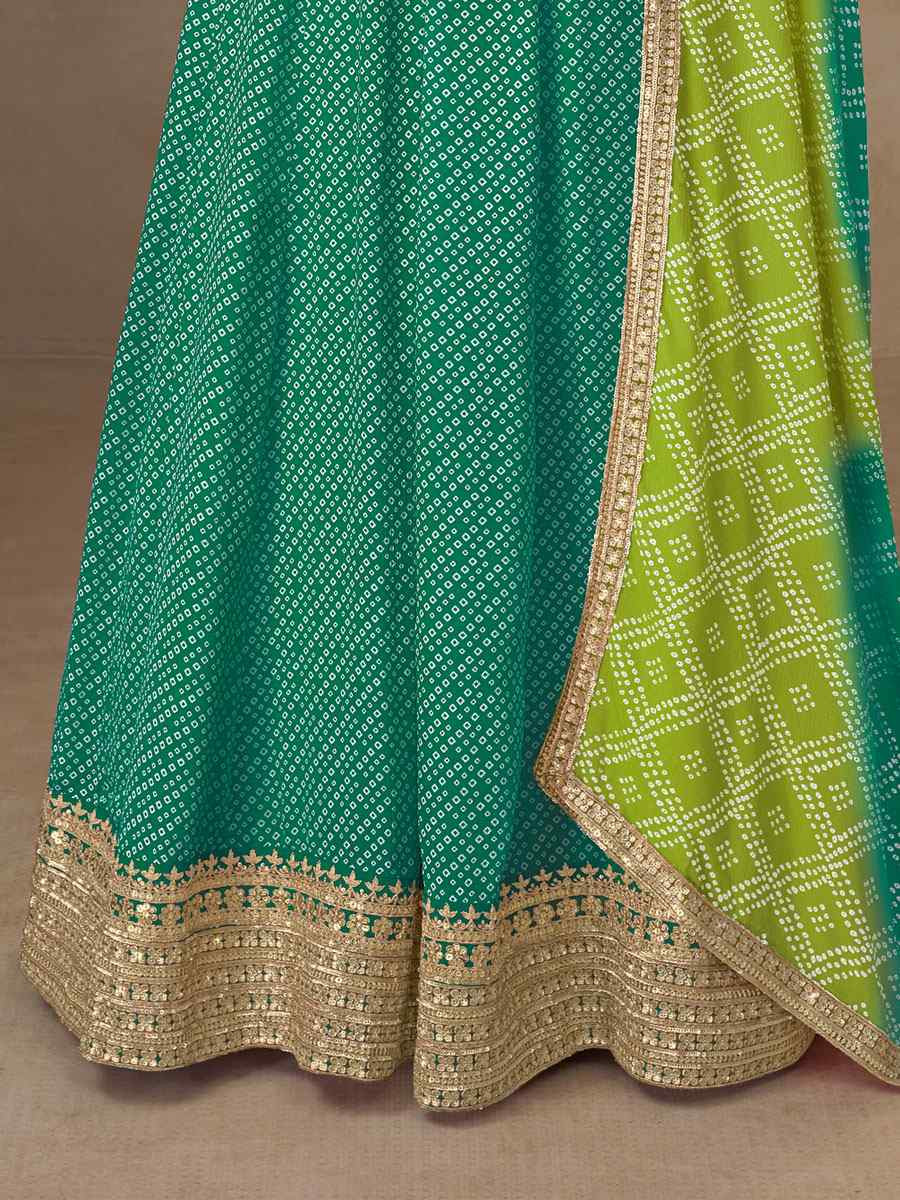 Green Chinon Printed Women Wear Embroidered Women Wear Festival Casual Wedding Gown