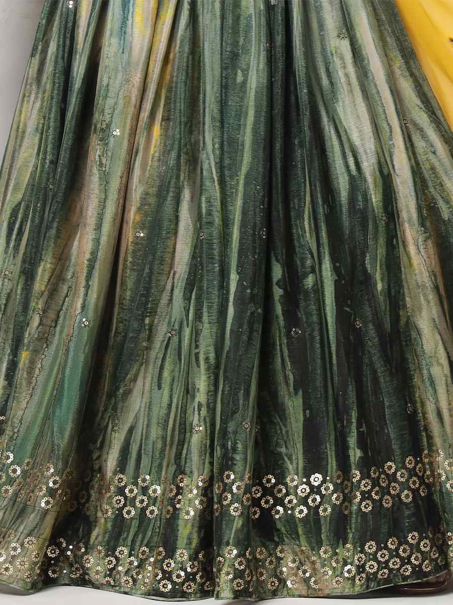 Green Chinon Silk Embroidered Engagement Wedding Heavy Border Lehenga Choli