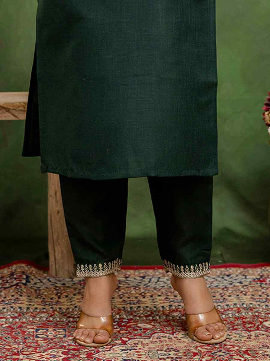 Green Cotton Blend Embroidery Party Wedding Festival Casual Ready Pant Salwar Kameez