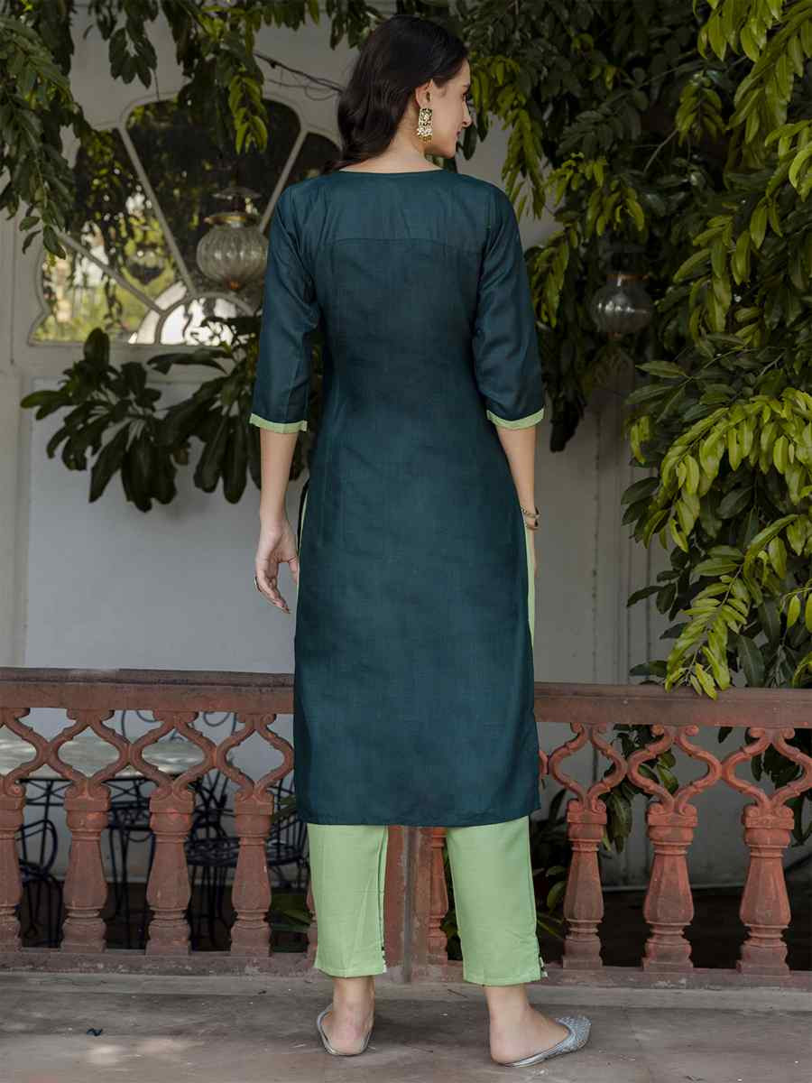 Green Cotton Blend Embroidery Party Wedding Festival Casual Ready Pant Salwar Kameez