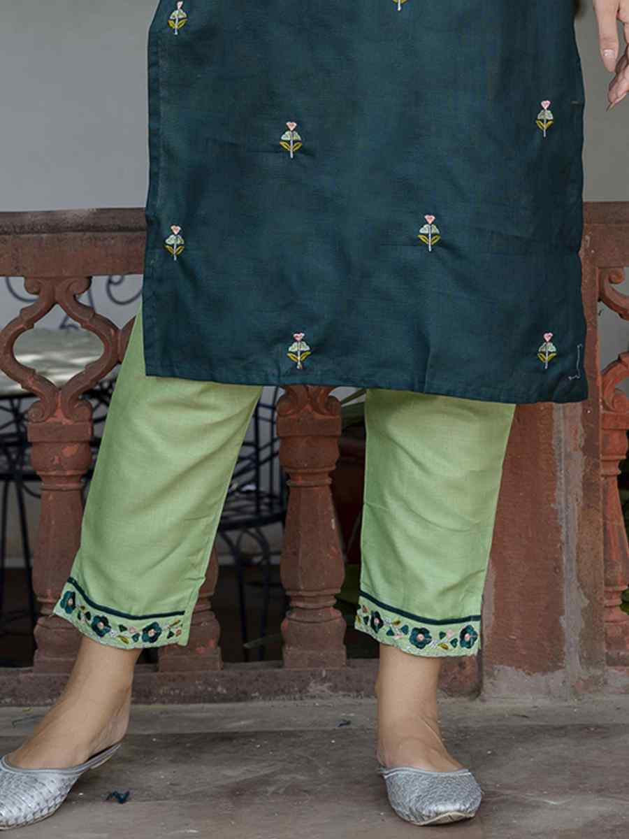 Green Cotton Blend Embroidery Party Wedding Festival Casual Ready Pant Salwar Kameez