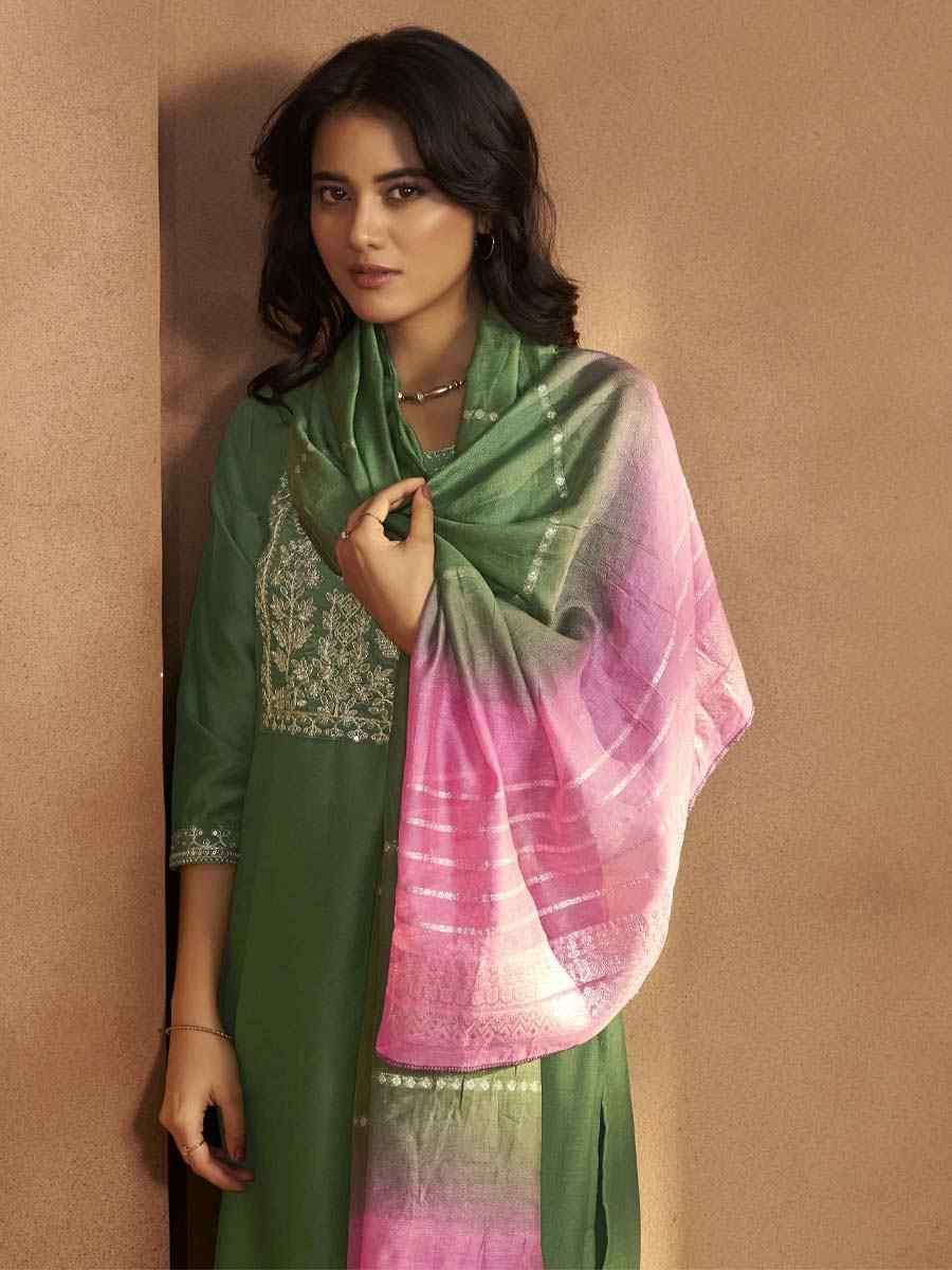 Green Cotton Blend Embroidery Party Wedding Festival Casual Ready Pant Salwar Kameez