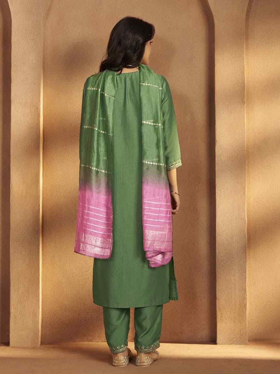 Green Cotton Blend Embroidery Party Wedding Festival Casual Ready Pant Salwar Kameez