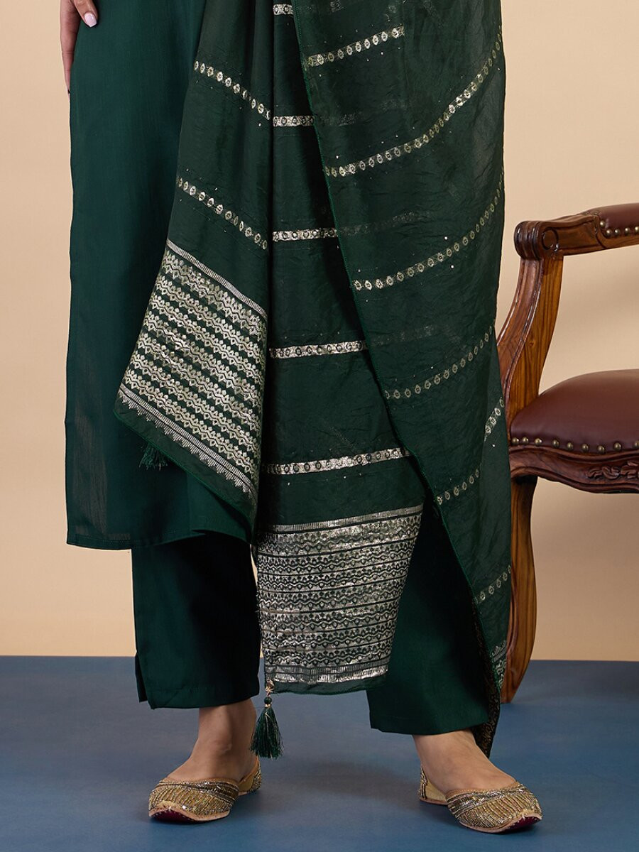 Green Cotton Blend Embroidery Wedding Party Festival Casual Ready Pant Salwar Kameez