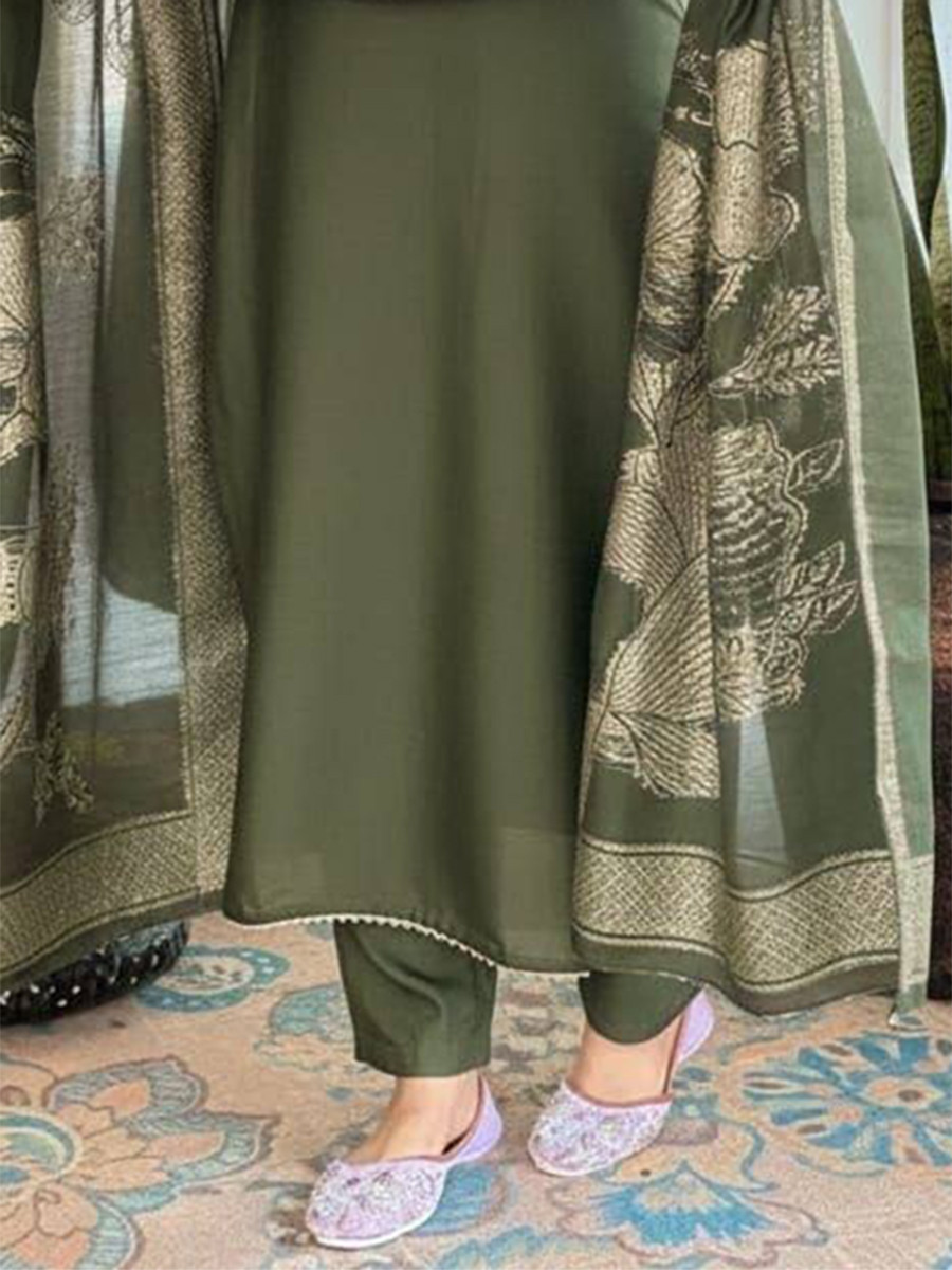 Green Cotton Blend Embroidery Zari Sequins Wedding Festival Casual Ready Pant Salwar Kameez