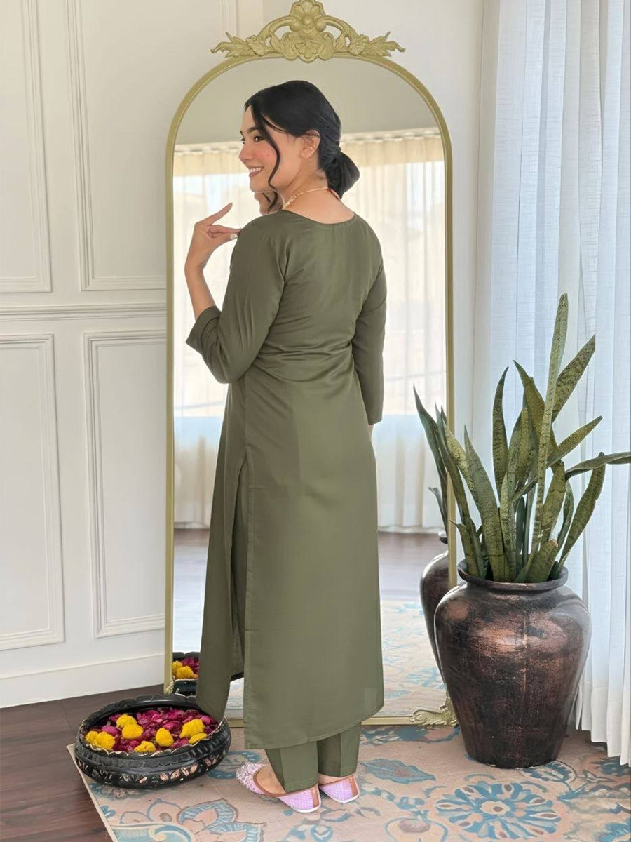 Green Cotton Blend Embroidery Zari Sequins Wedding Festival Casual Ready Pant Salwar Kameez